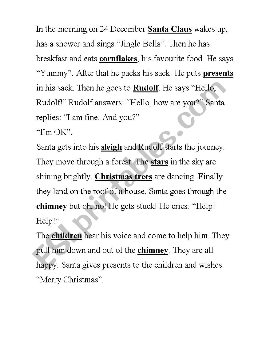 Christmas story worksheet