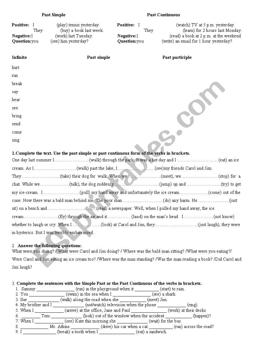 Revision of Past Simple and Continuous