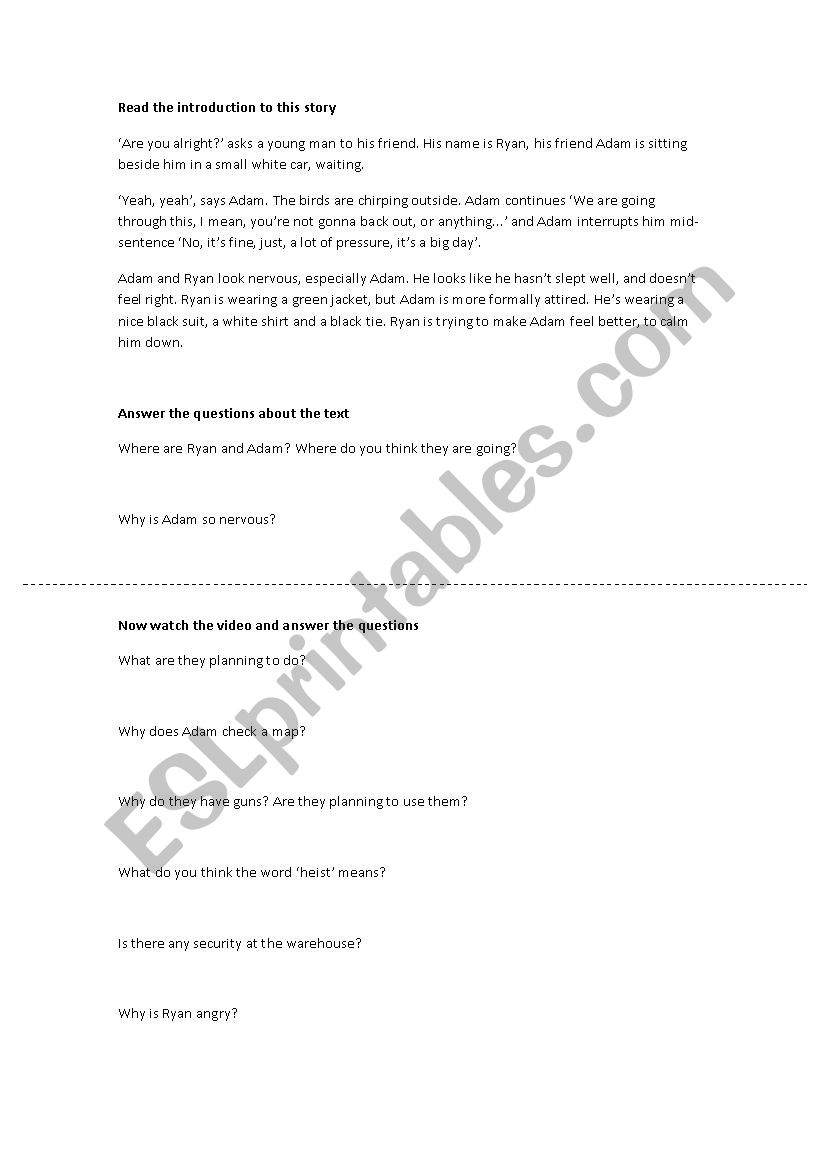 The Heist worksheet