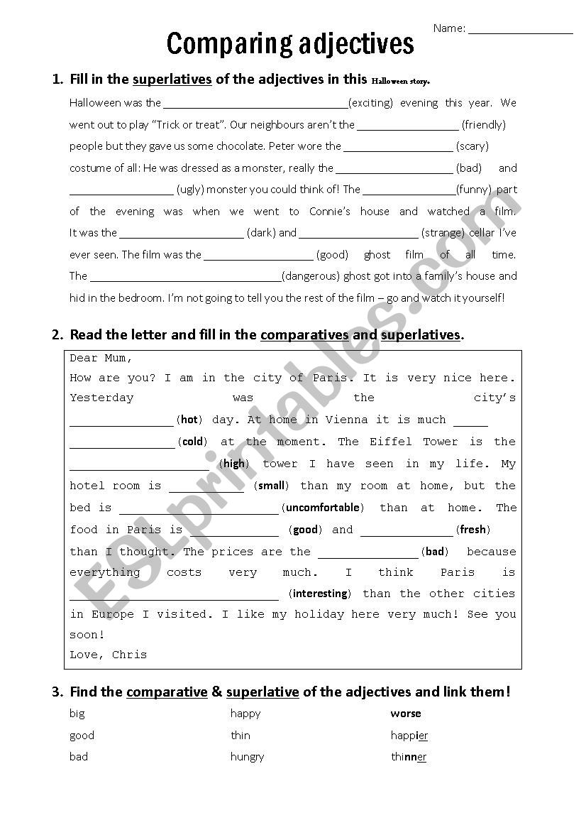 Comparison of adjectives worksheet