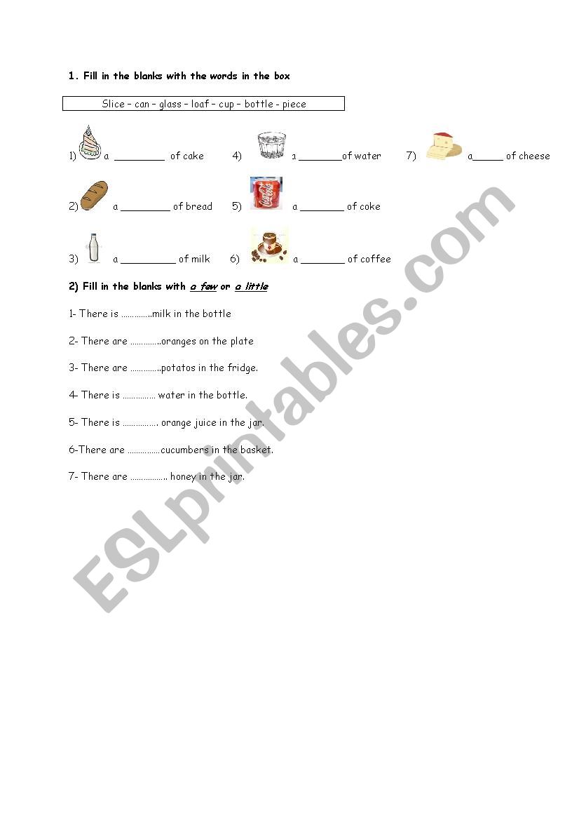 food and drinks worksheet