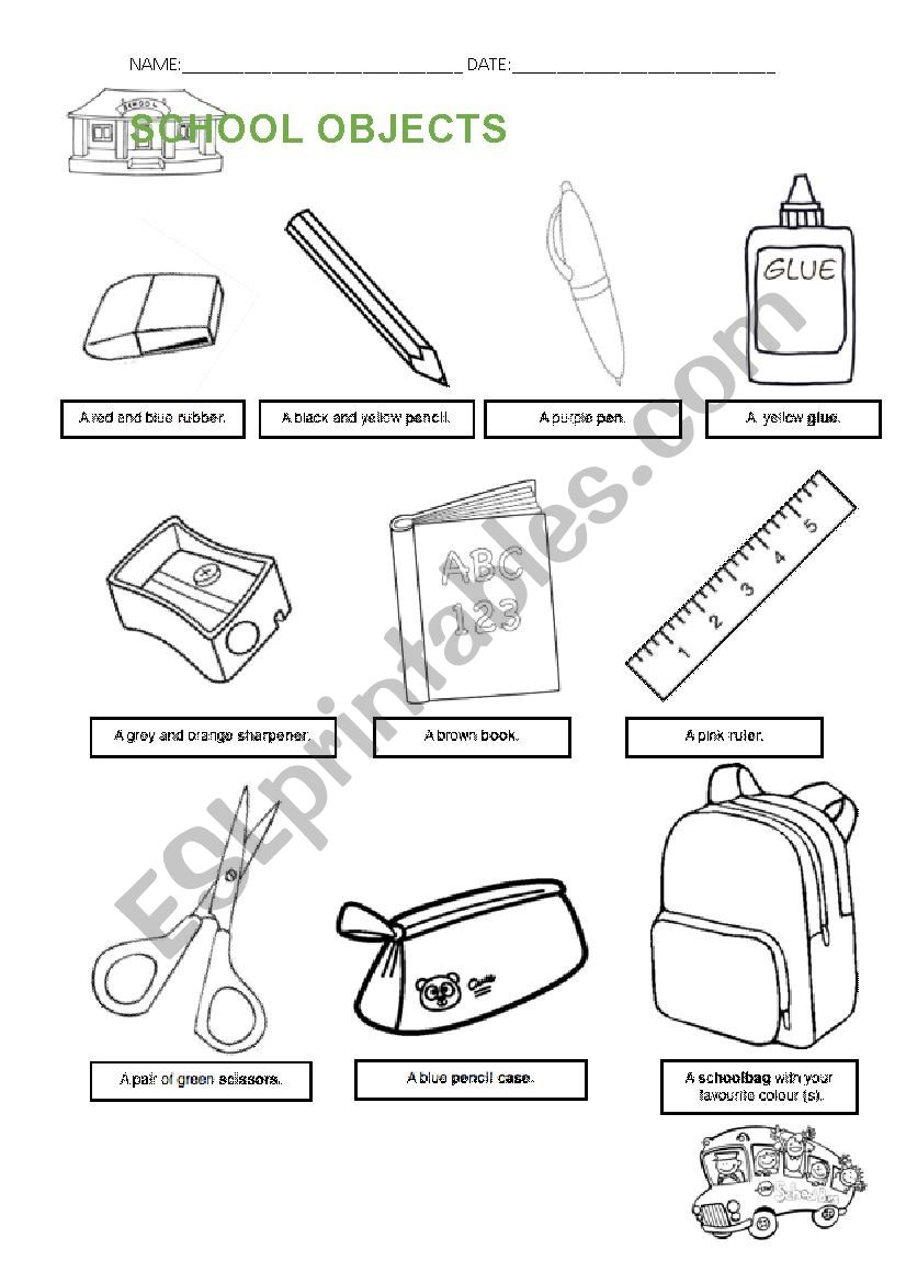 School Objects worksheet