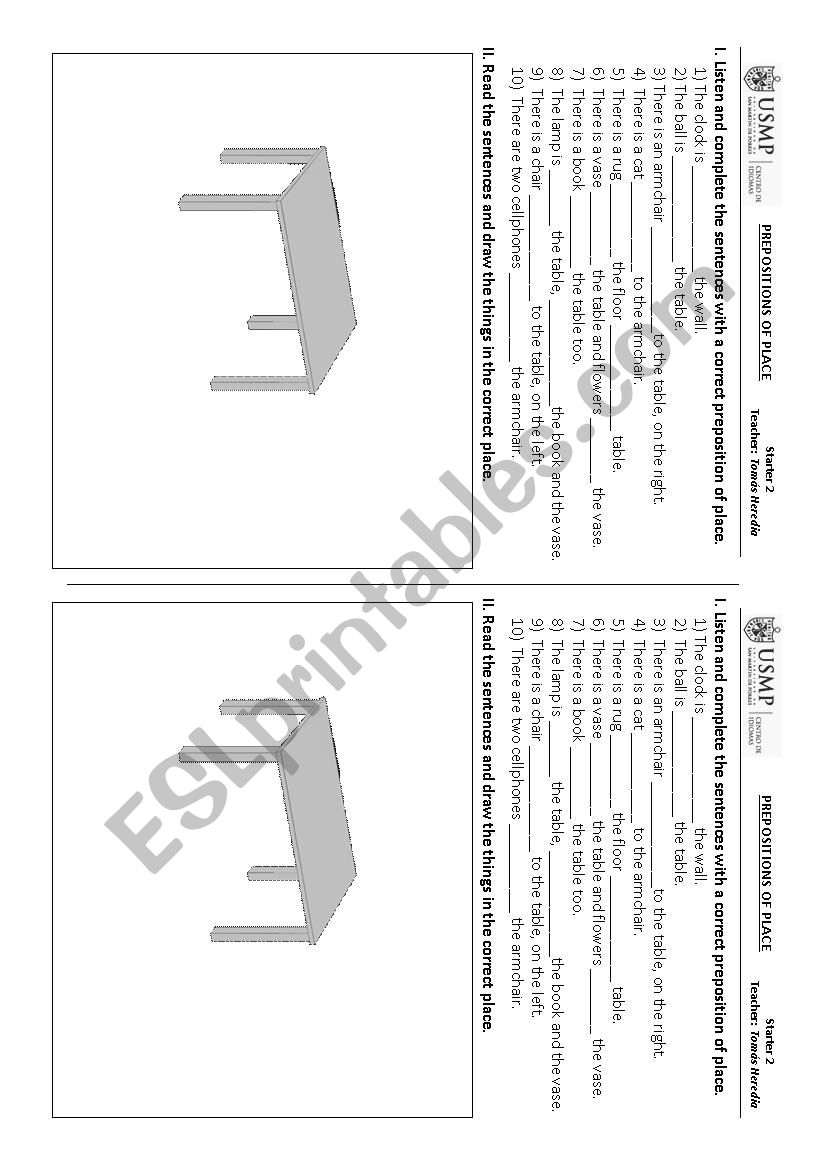 Prepositions of place worksheet