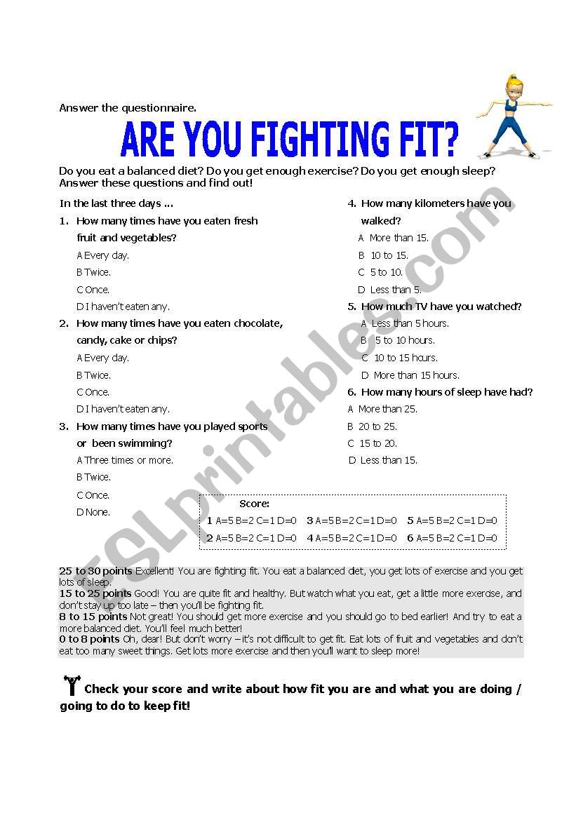 Are you fighting fit? worksheet