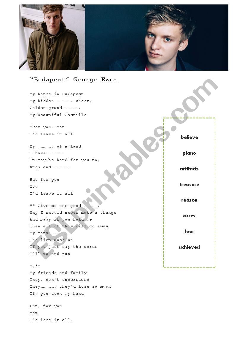 budapest lyrics worksheet