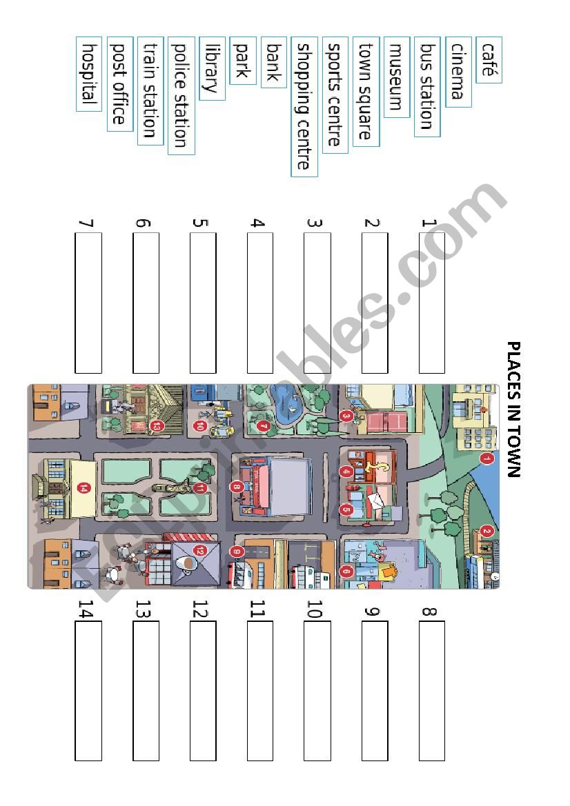 places around the town worksheet