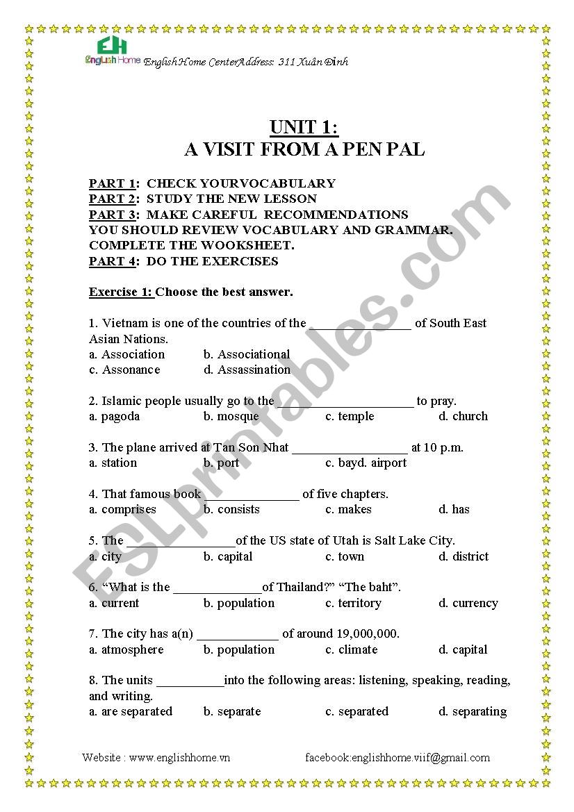 a visit from a pen pal worksheet