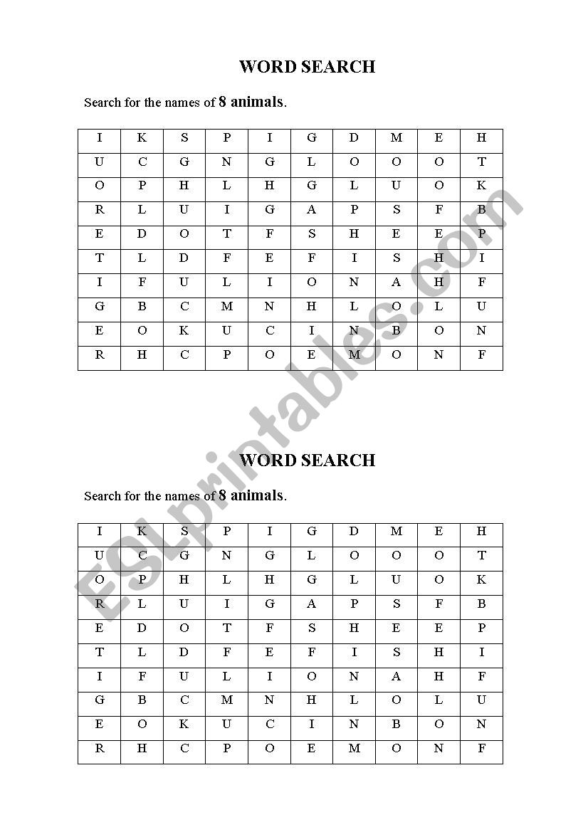 Wordsearch-Animal worksheet