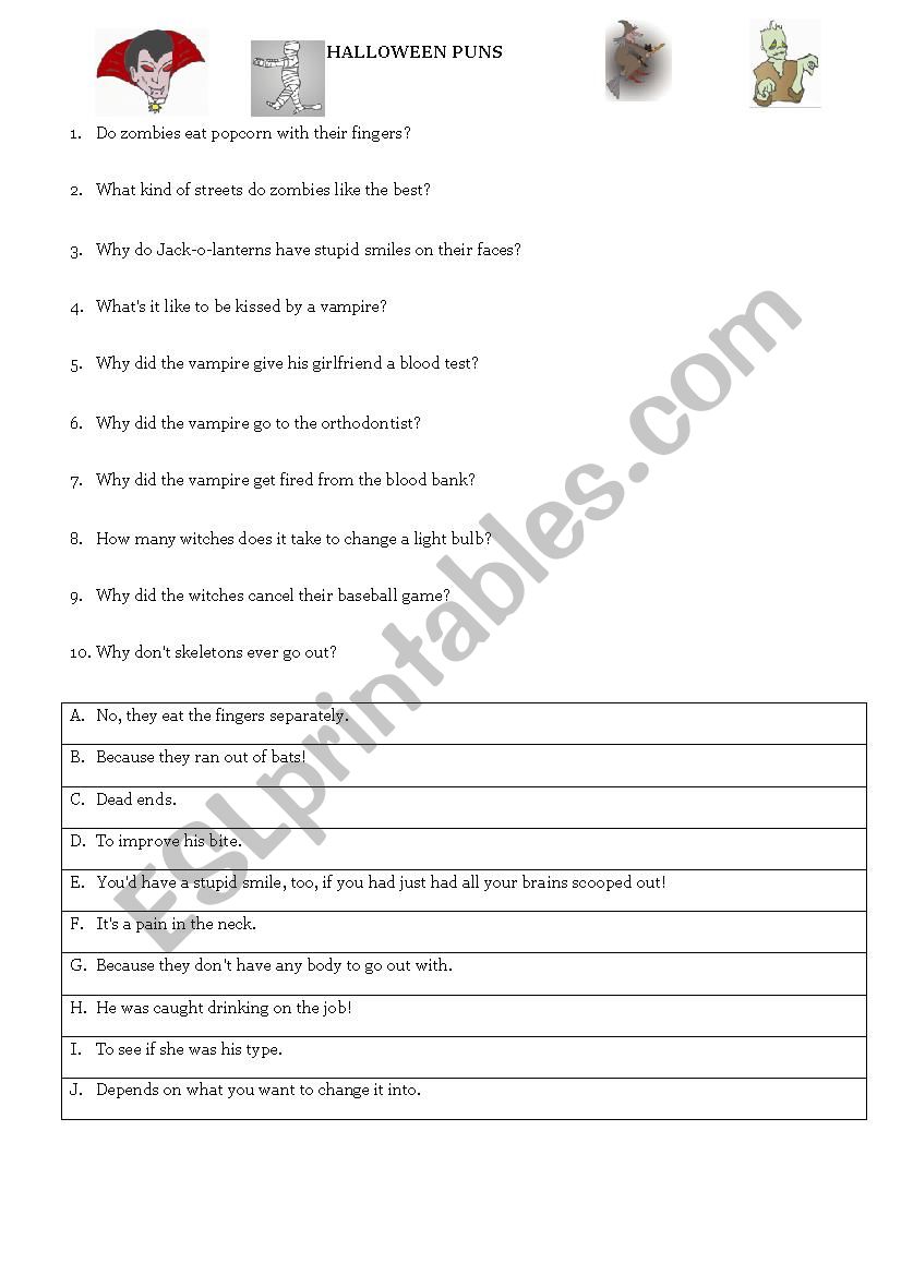 Halloween jokes worksheet