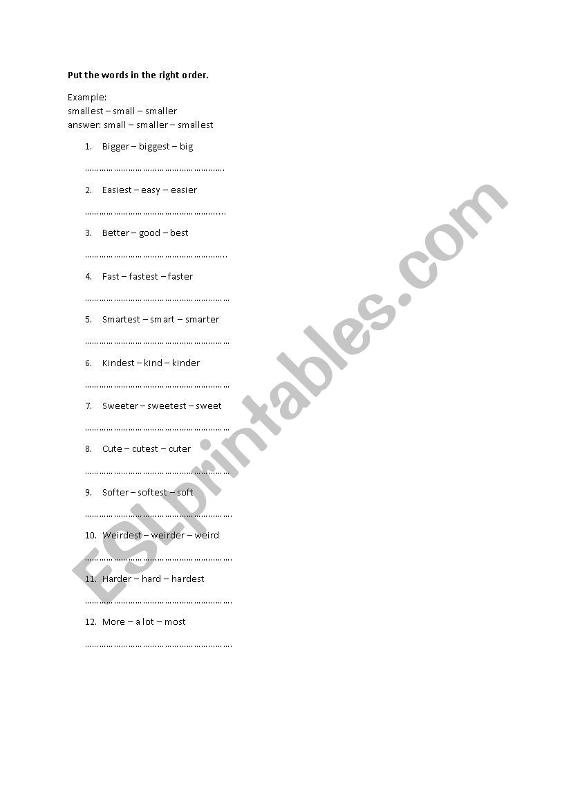 Comparative / superlative worksheet