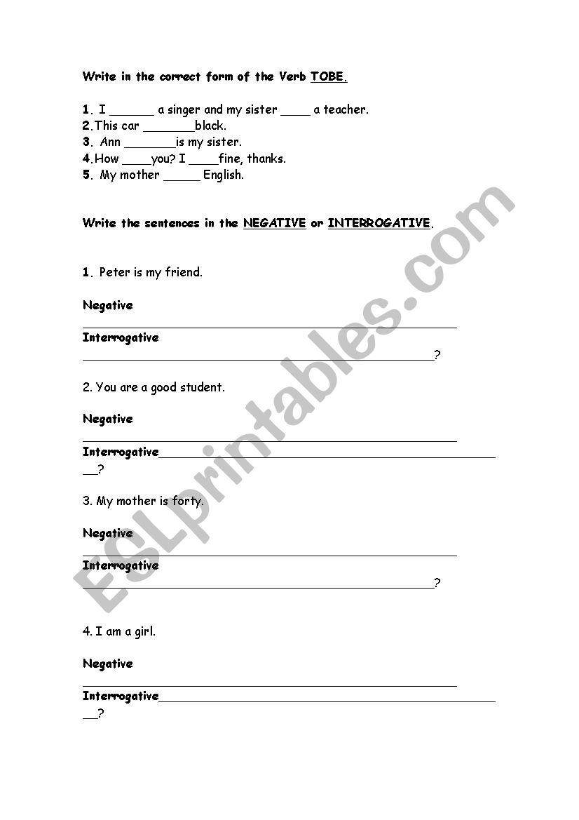 TO be worksheet