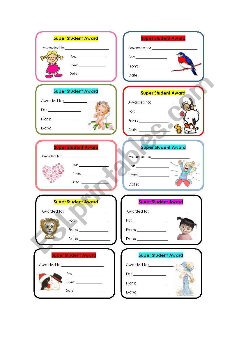 Super student award worksheet