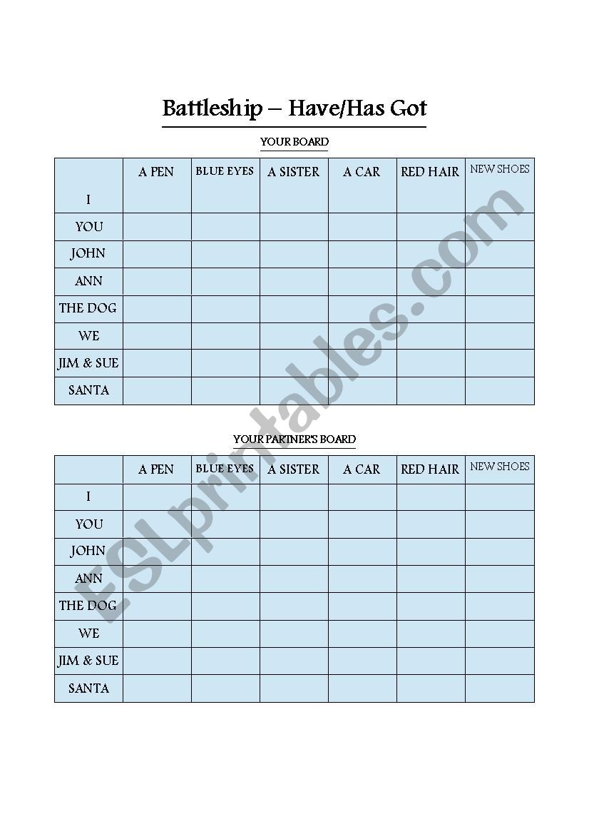 Battleship - Have Got worksheet