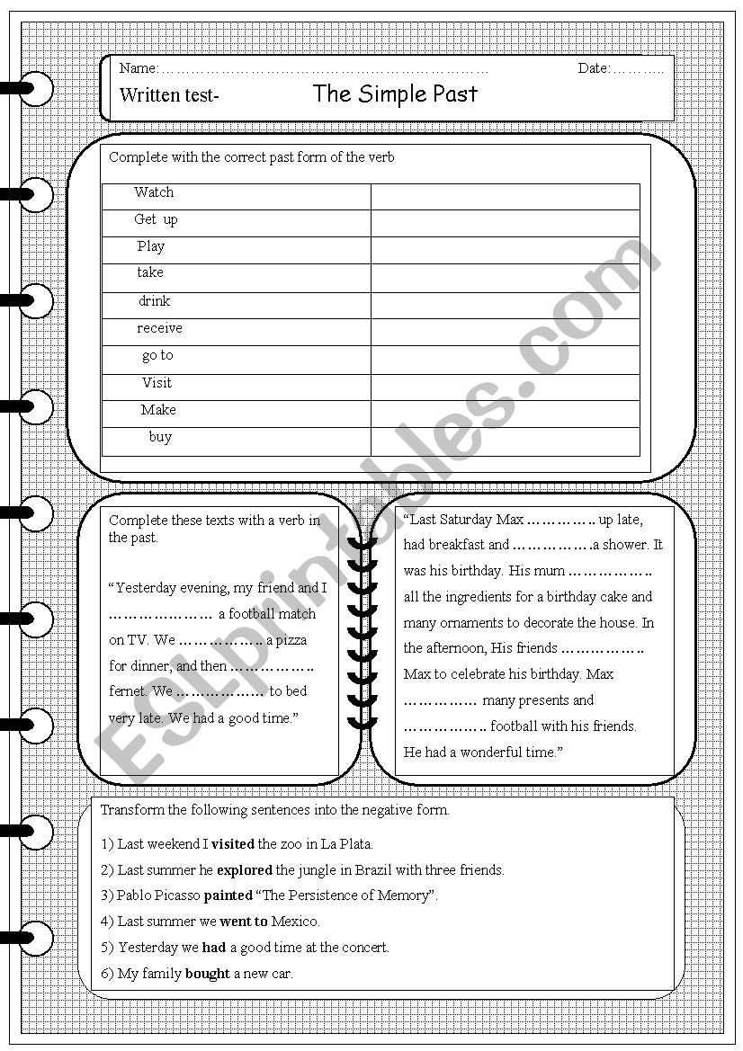 The Simple Past (Written test)