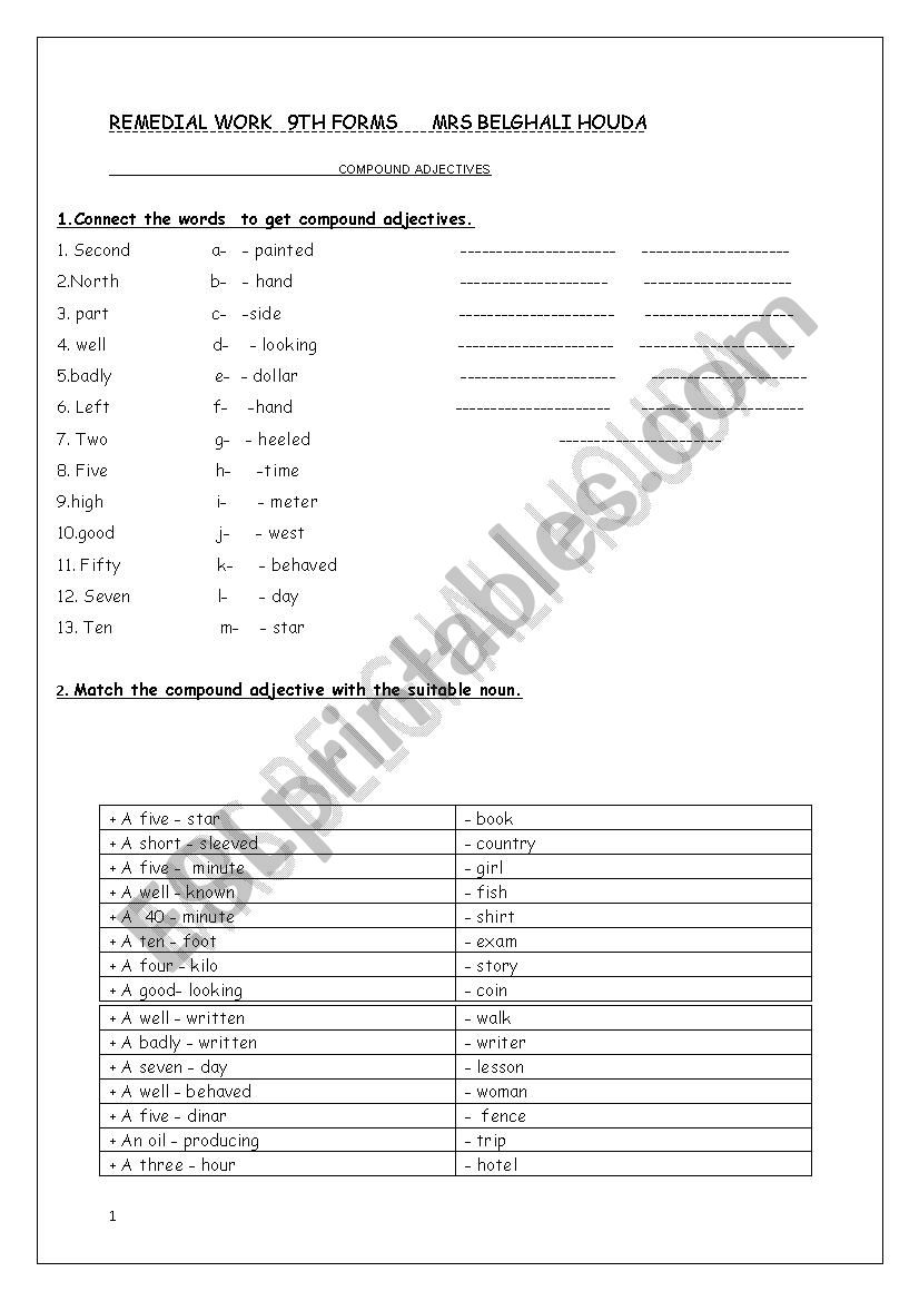 compound adjective worksheet