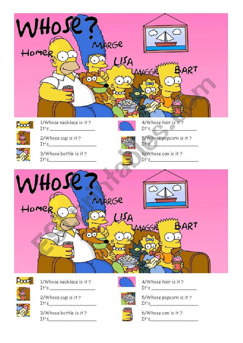 Whose is it with the Simpsons worksheet