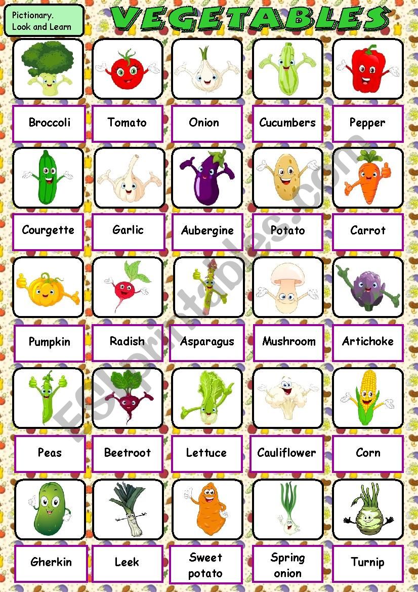 Vegetables pictionary worksheet