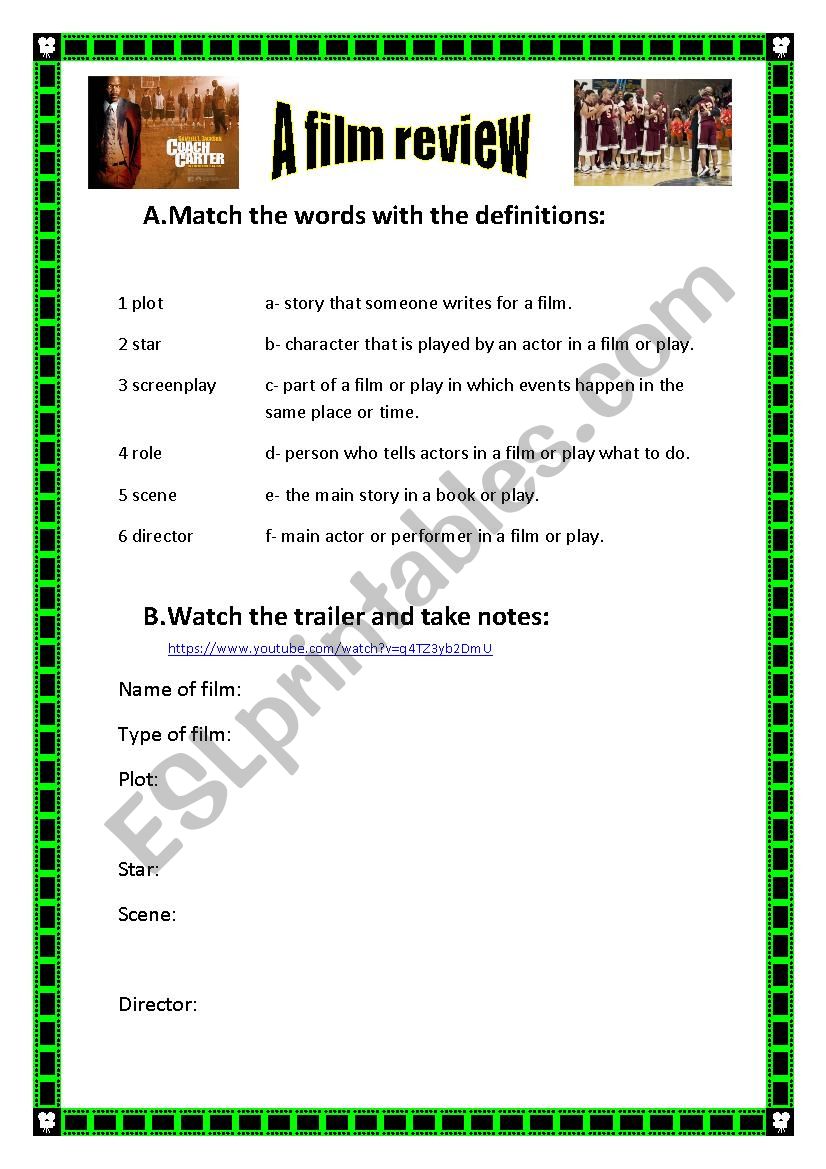 Coach Carter- a film review worksheet