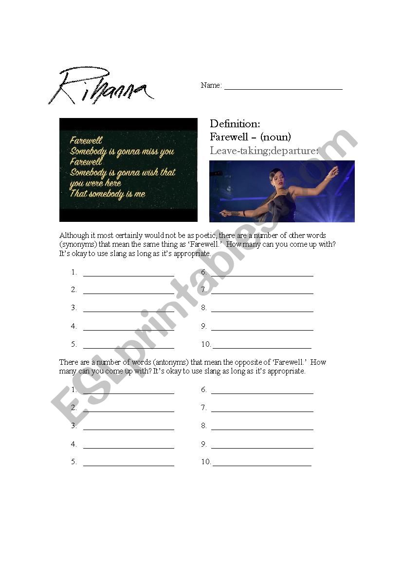 Rihanna - Farewell 2 worksheet