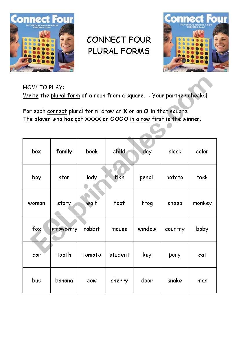 Plural Game (Connect Four) worksheet