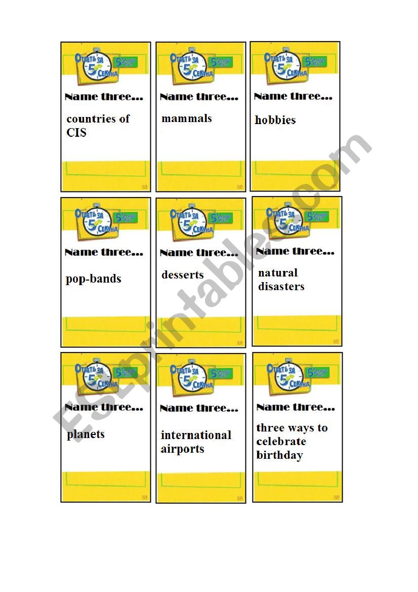 5 second rule´ cards. Part 1. - ESL worksheet by Rudishonok 5 second rule´ cards. Part 1. - ESL worksheet by Rudishonok