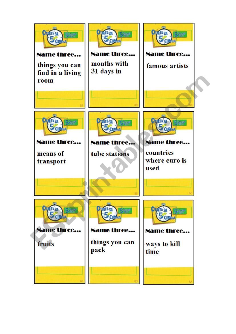 ´5 second rule´ cards. Part 2. - ESL worksheet by Rudishonok