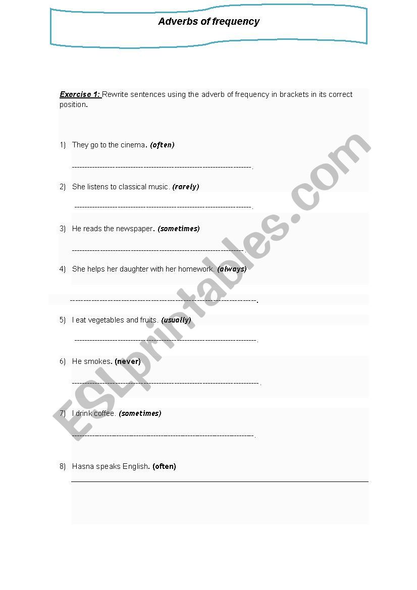 Adverbs of frequency exercises