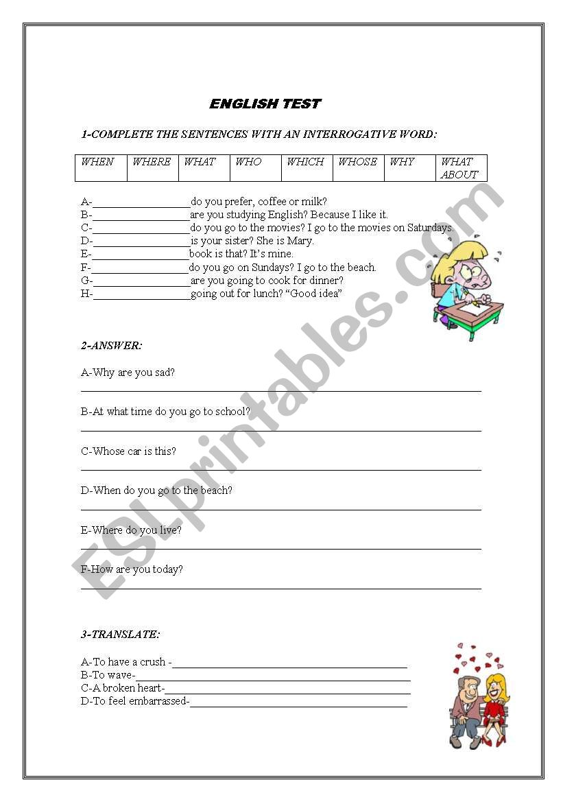 question words worksheet