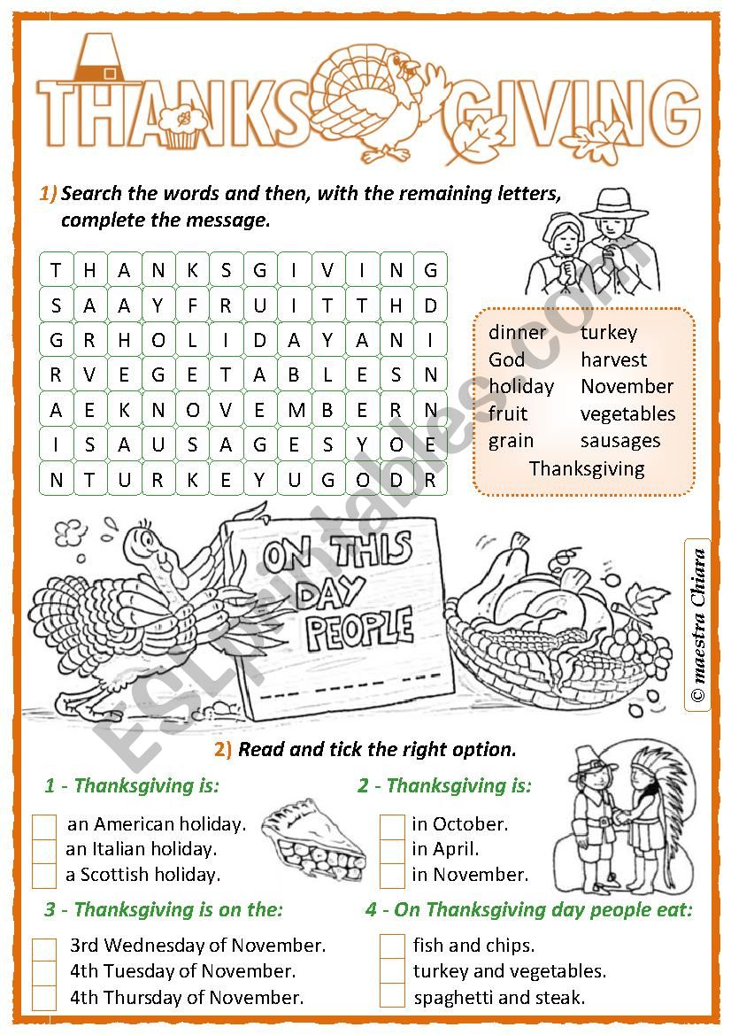 Thanksgiving * Activity * worksheet