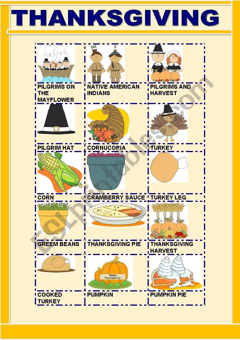 THANKSGIVING pictionary worksheet