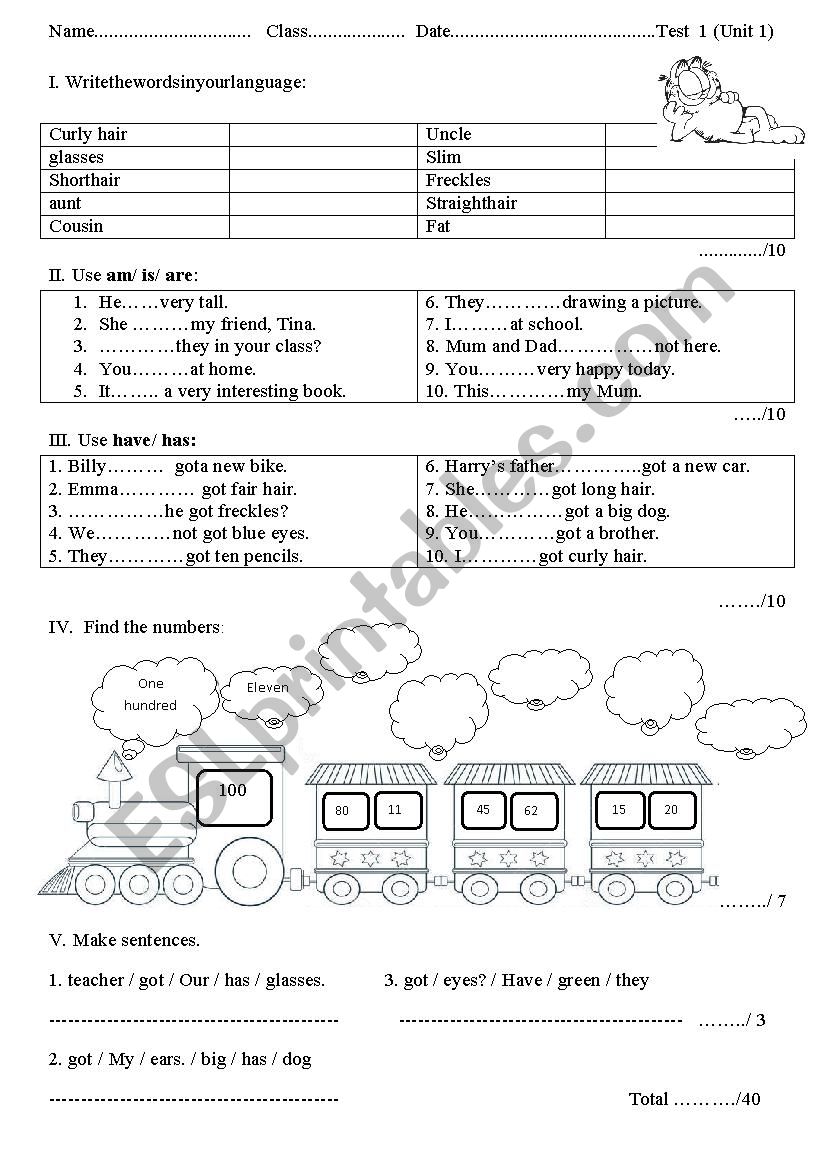 Mini test worksheet