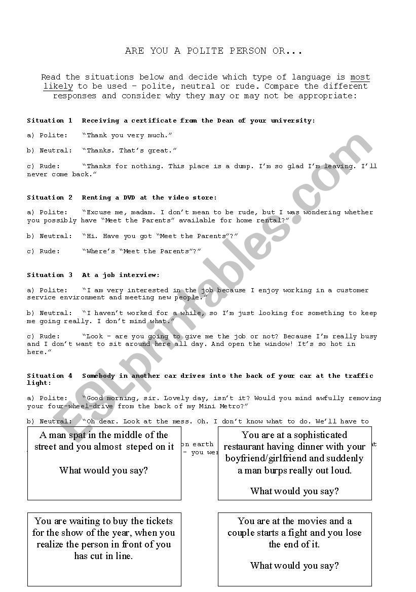 Are you polite or not??? worksheet