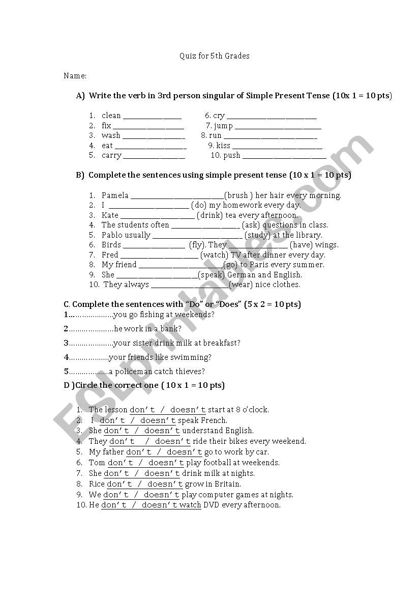 simple present worksheet