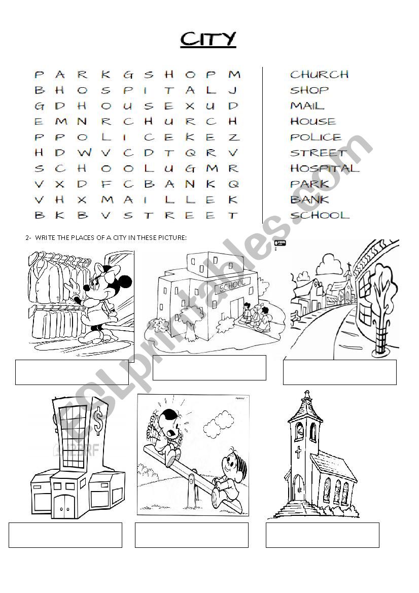 Places in a City worksheet
