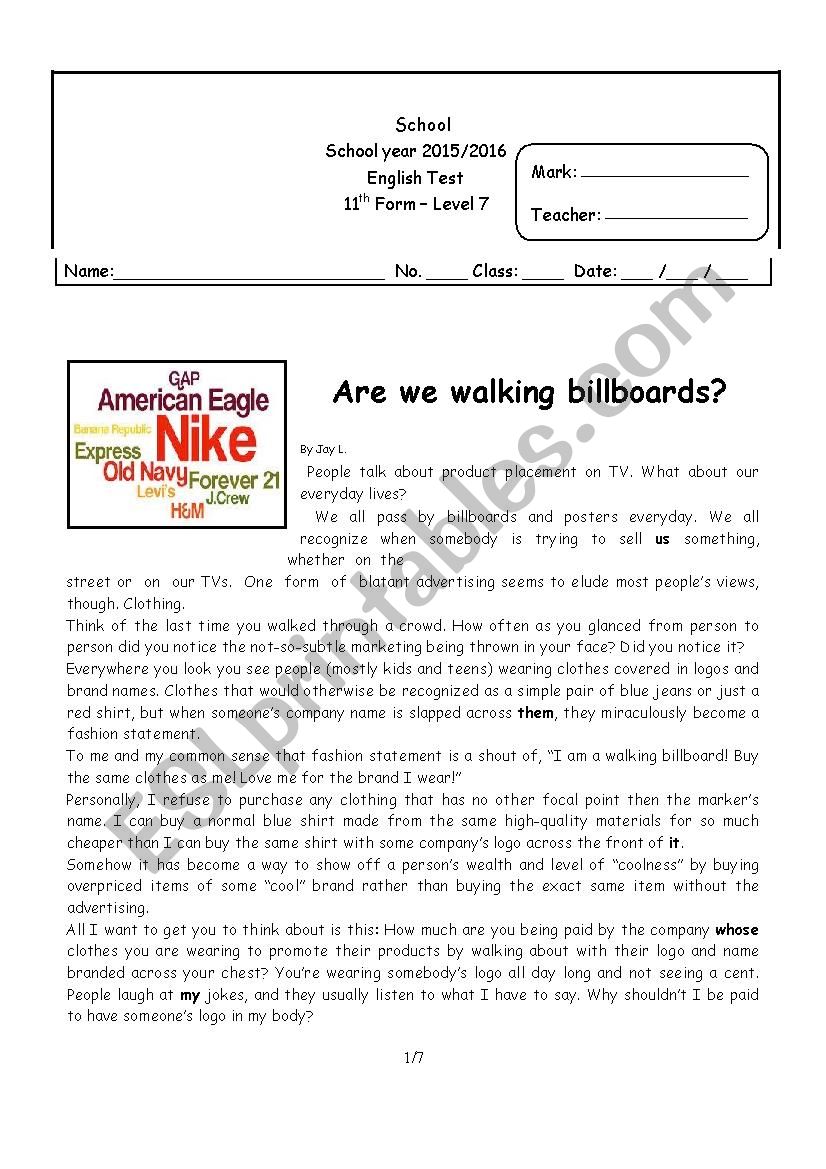 Are we walking billboards? worksheet