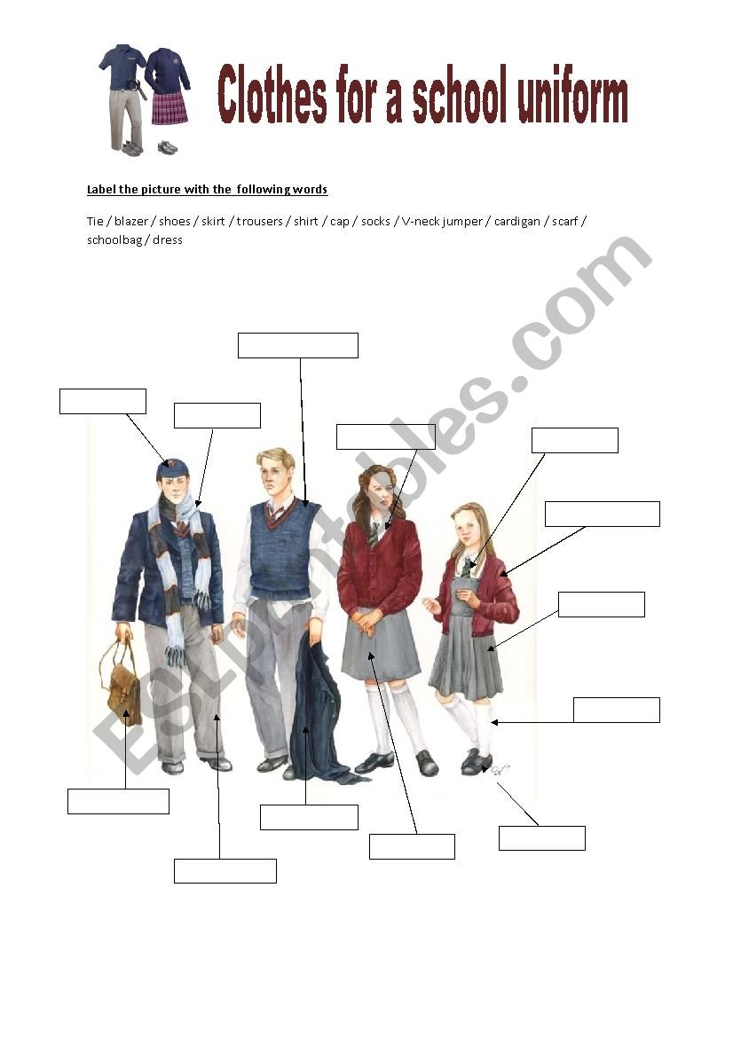 Clothes for a school uniform worksheet