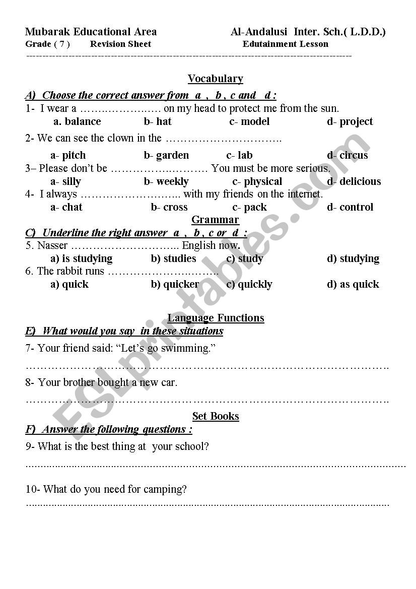 revision worksheet