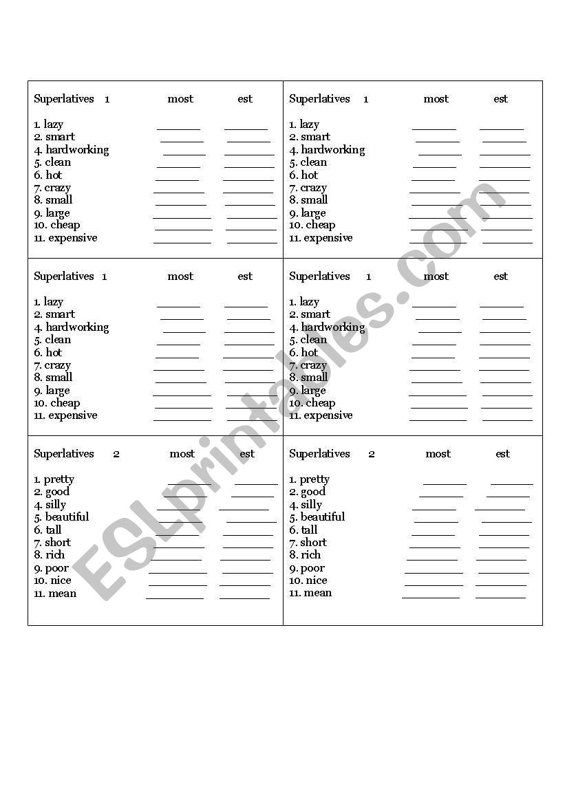 Superlatives  worksheet