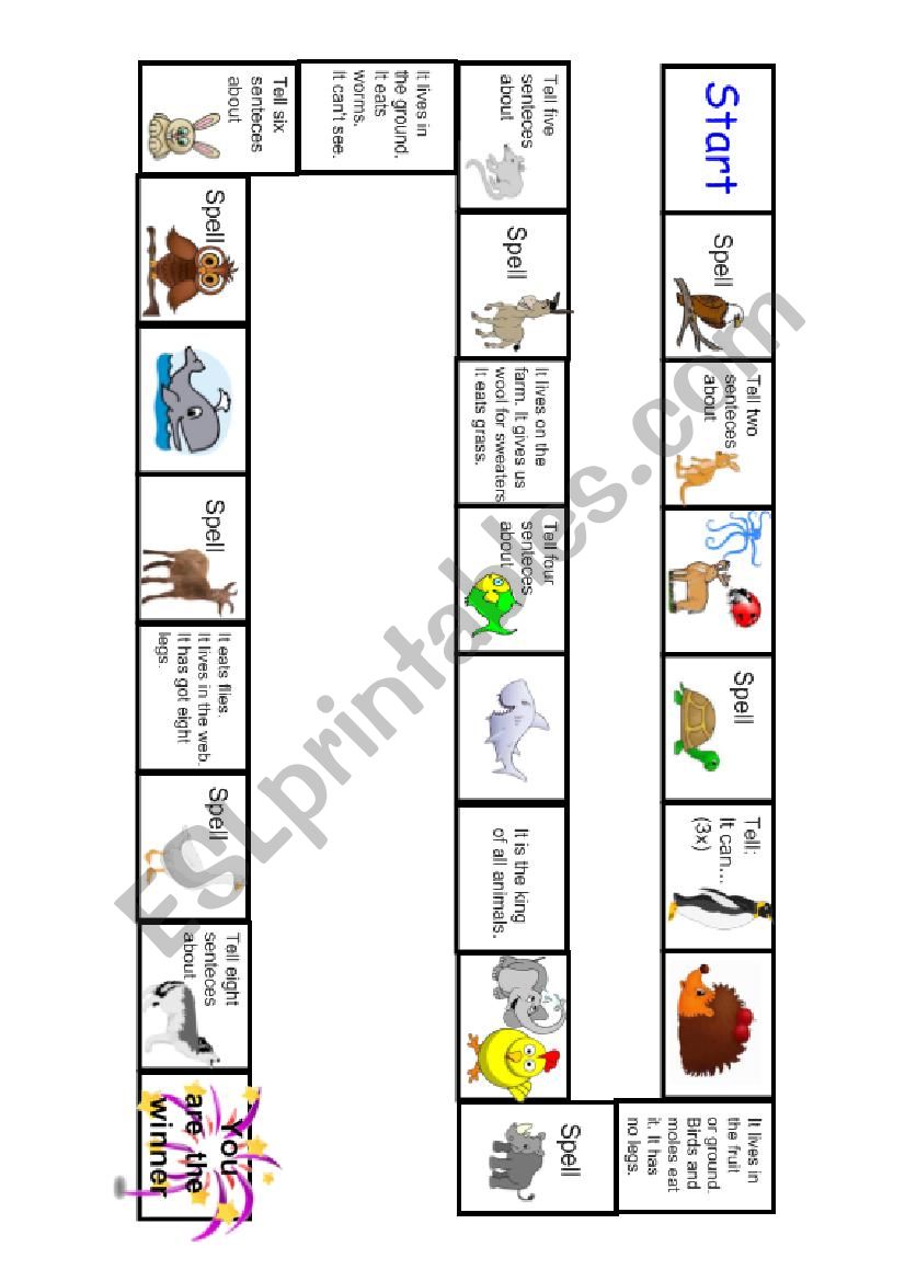Other Animals boardgame worksheet