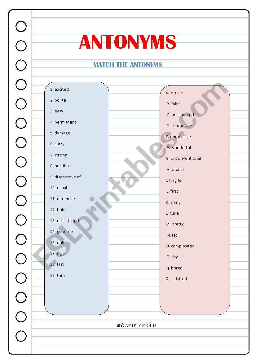 ANTONYMS worksheet