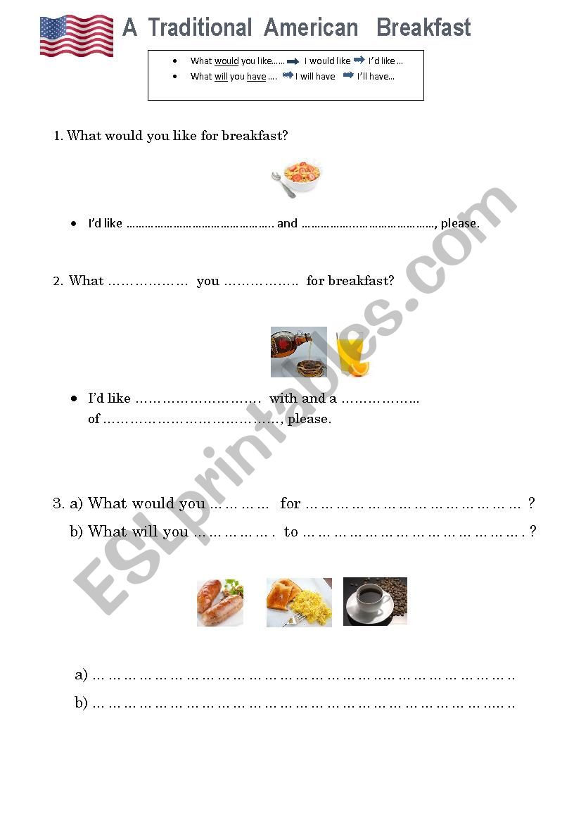 A tradition american breakfast worksheet