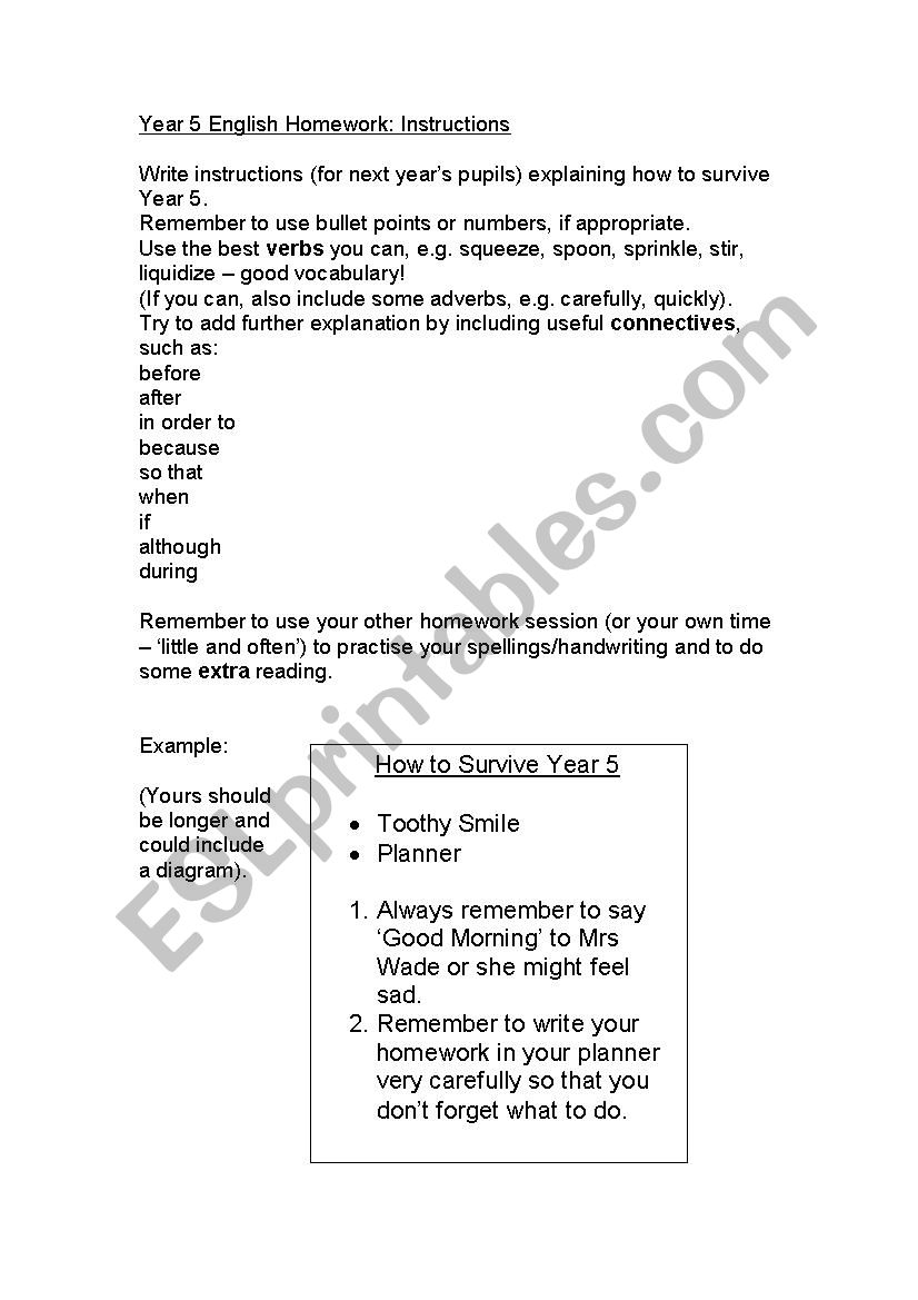 Information homework year 5 worksheet