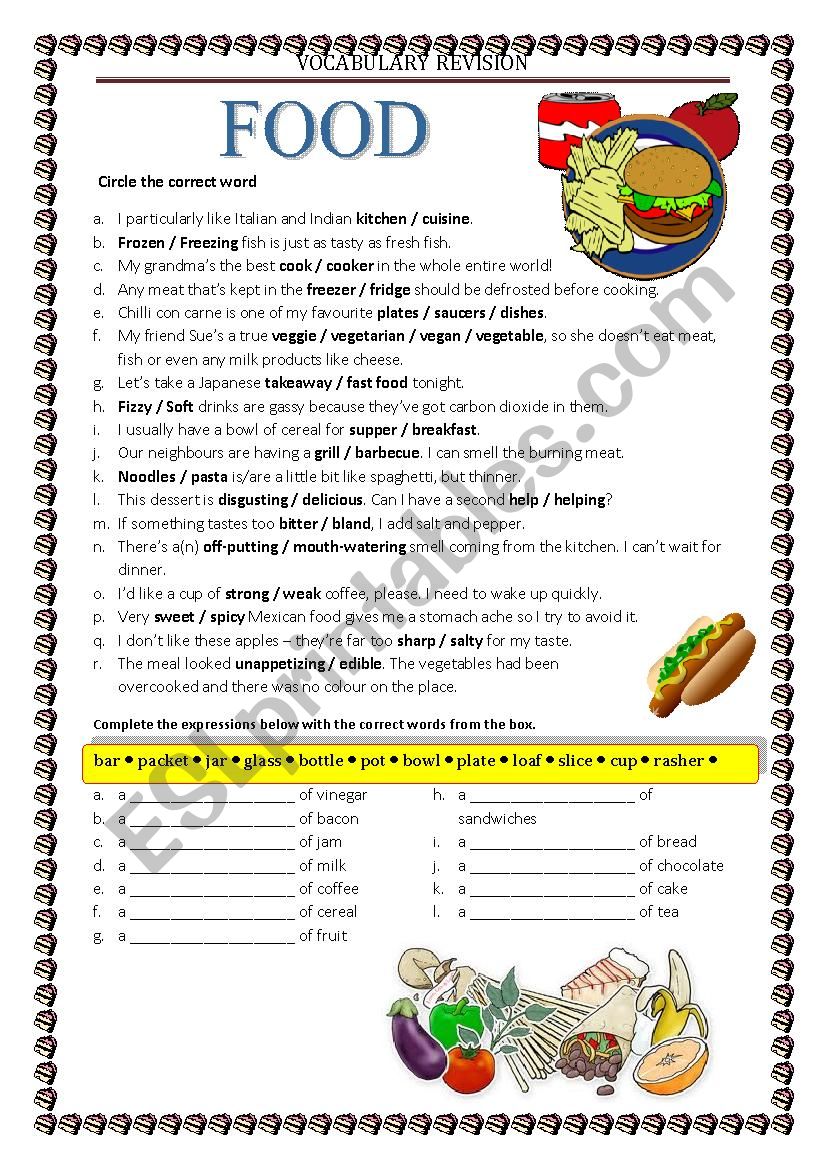 Vocabulary Revision 1a - Food with a key