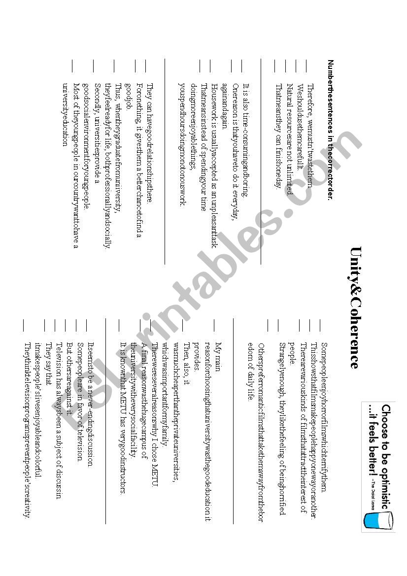 Unity and Coherence  worksheet