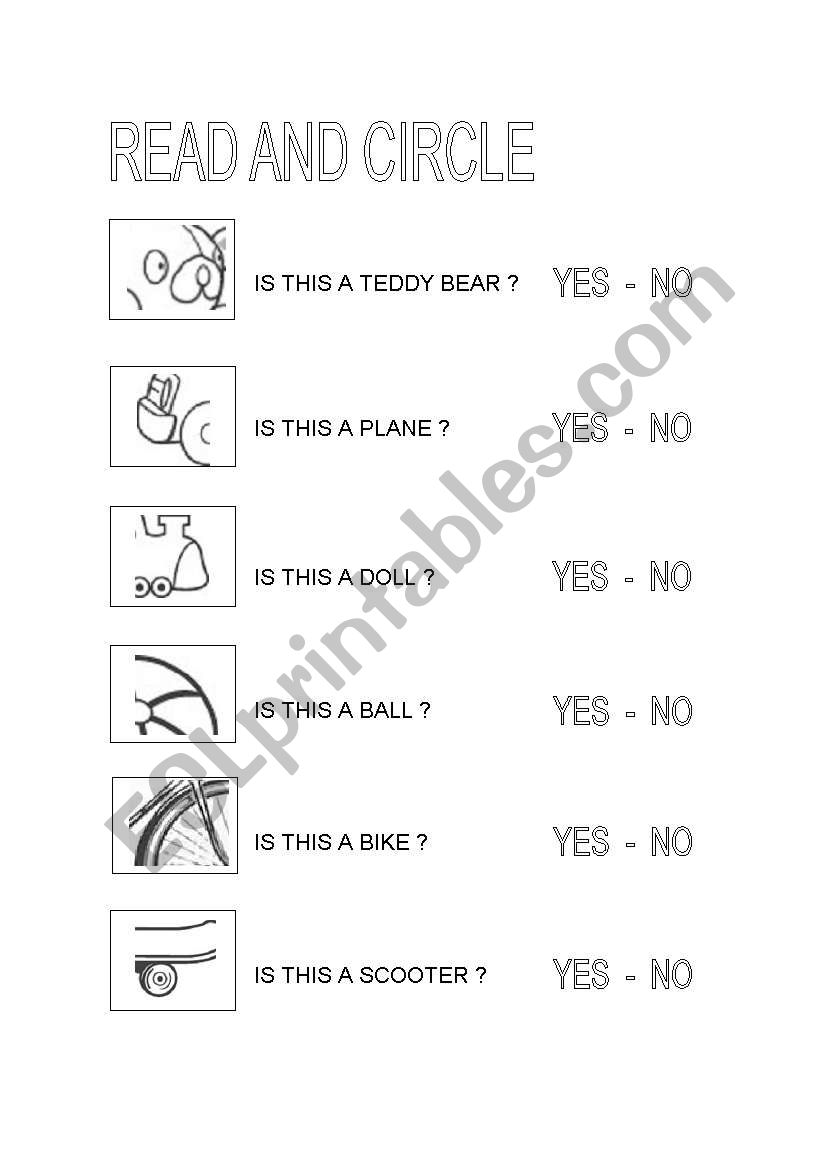 Toys : Read and circle worksheet