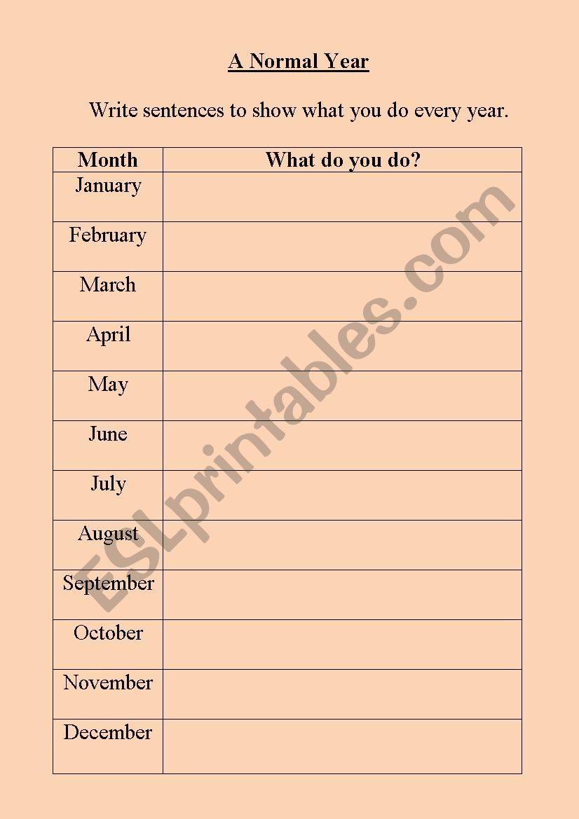 A Normal Year  worksheet