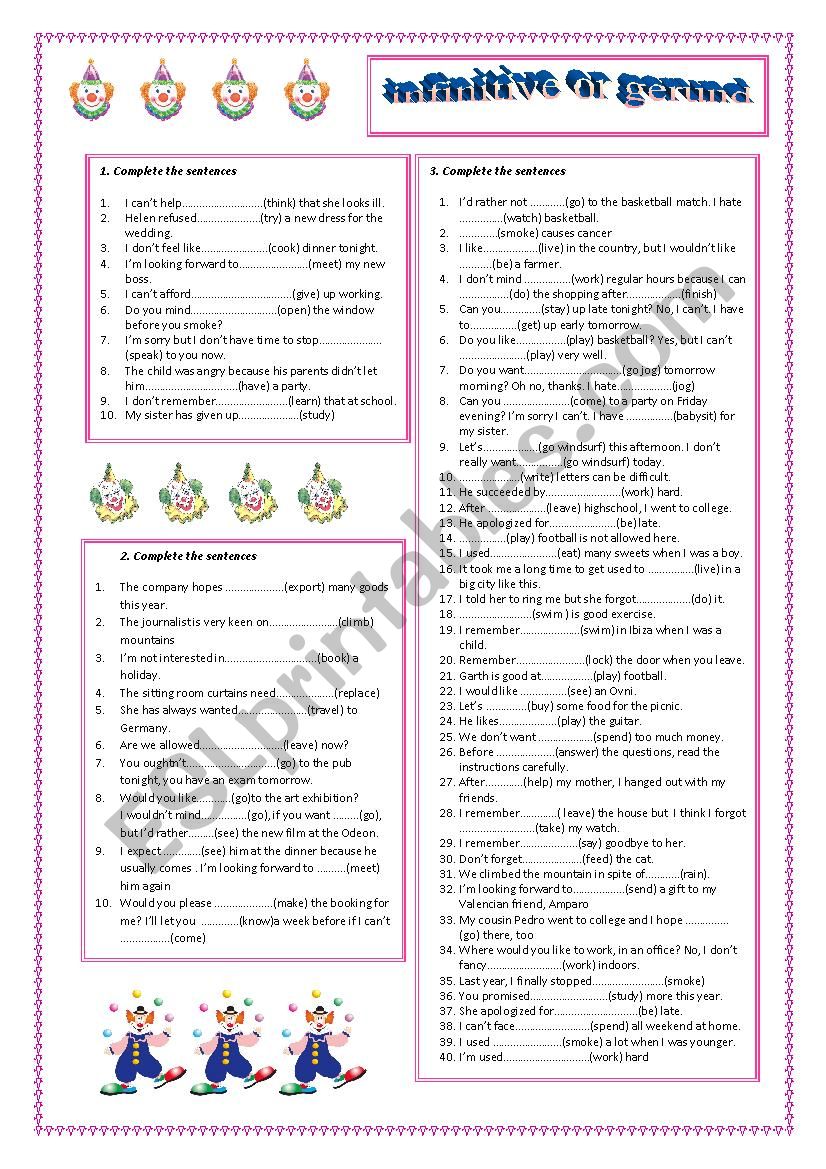 Infinitive or gerund.( B1 ) ( with answer key)