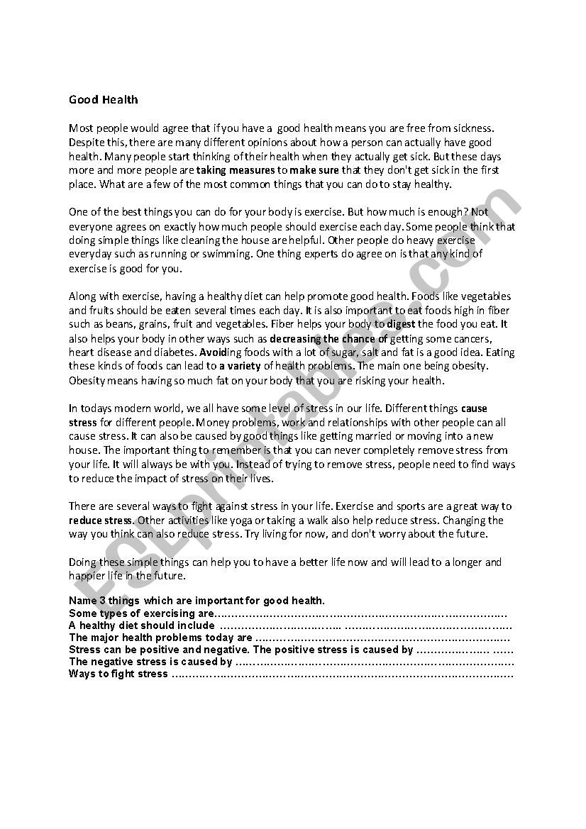 Healthy lifestyle worksheet