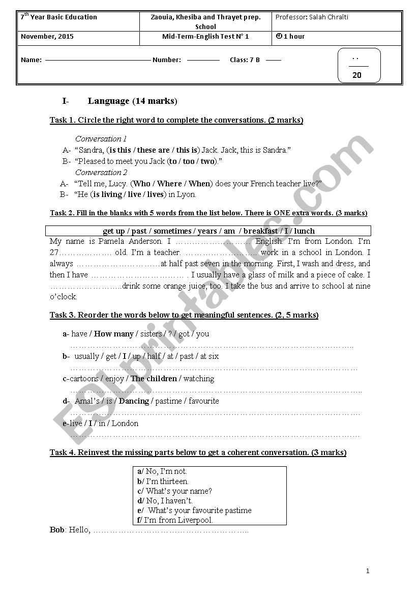 7th Form  worksheet