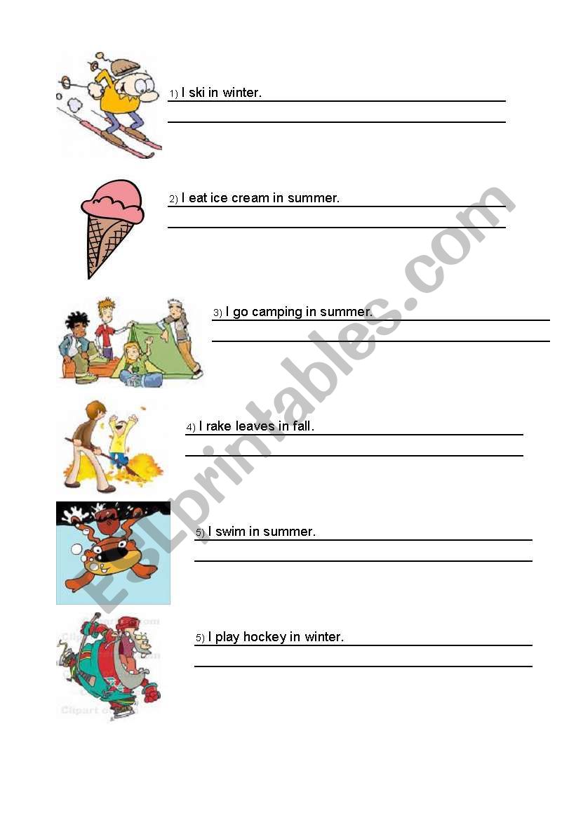 Seasons Sentences worksheet